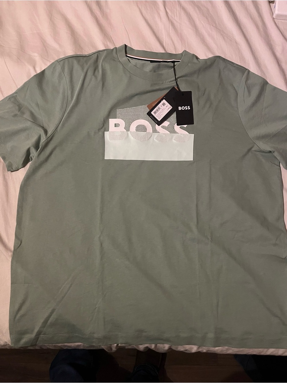 BOSS Short-Sleeve Logo Tee - Sage Green with White Graphic